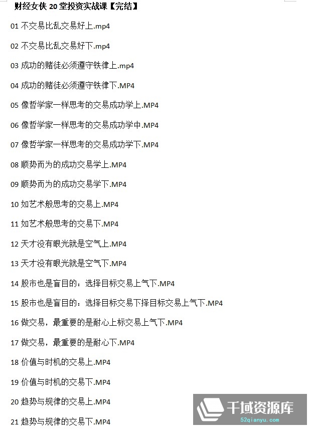 「叶檀|财经女侠的20堂投资实战课」[视频MP4/3.83GB]课程百度网盘-千域资源库