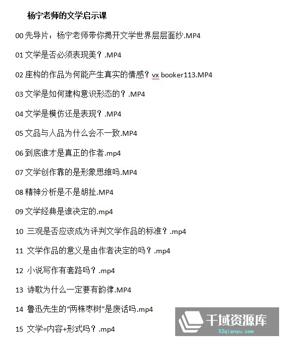 「杨宁老师的文学启示课」视频课程百度网盘[MP4/3.04GB]-千域资源库