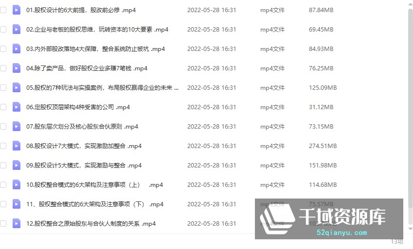 臧其超：《股权激励与机制设计》（股赢人心权定天下）13集视频【完结】-千域资源库