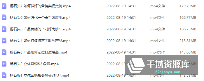 杨石头课程合集（7套）爆款营销法/品牌营销13.77GB-千域资源库